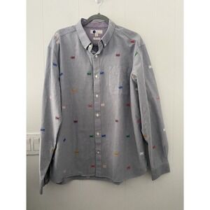 Boden Men's XL Embroidered Union Jack Oxford Shirt Regular Fit Blue/Gray